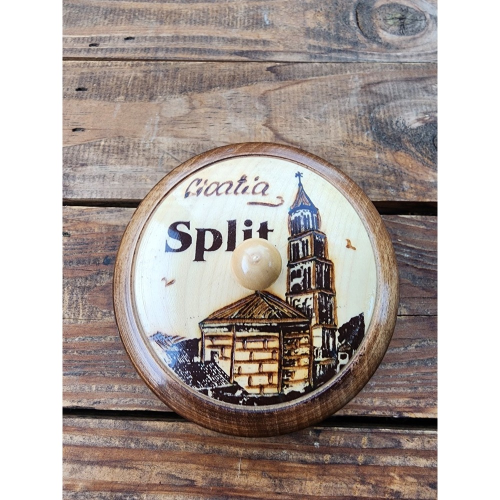 Vintage Split Croatia Wooden Souvenir Trinket Box with Lid